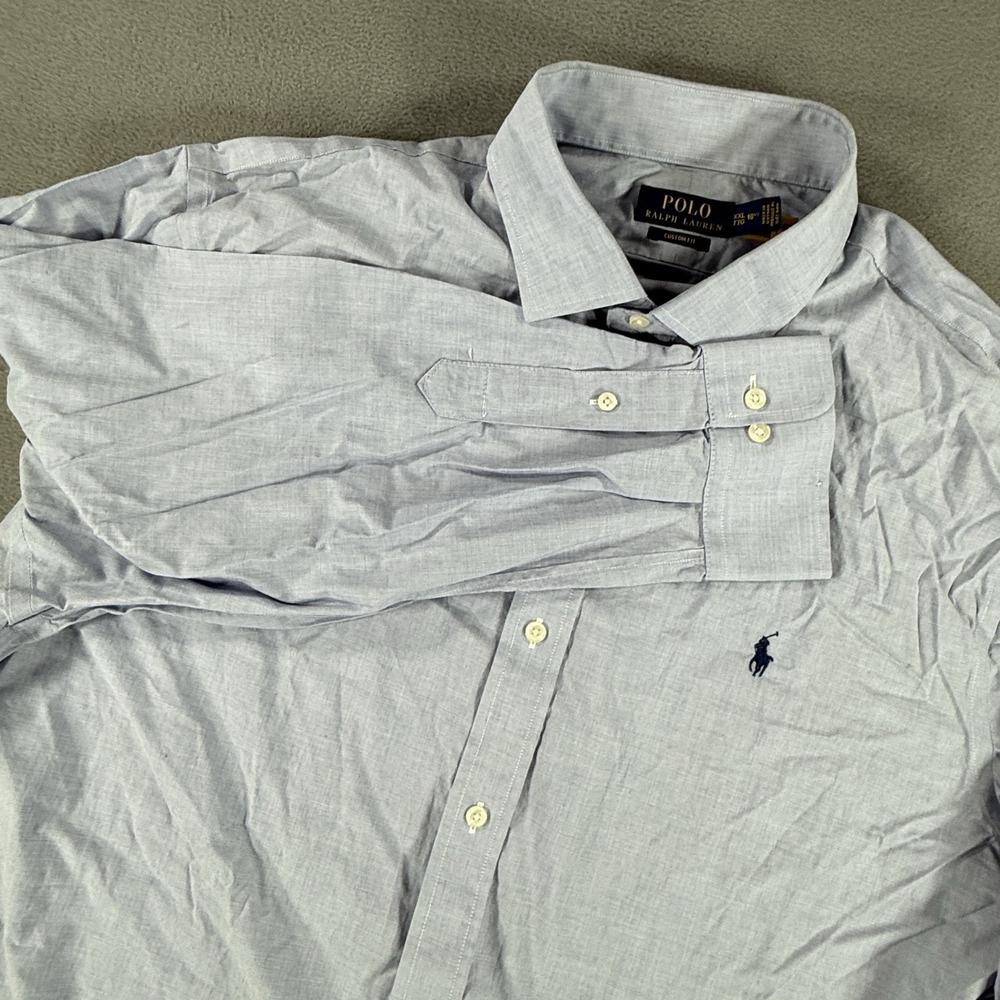 Polo Ralph Lauren Shirt Mens 2XL 18.5 Blue Button Down Pony Custom Fit LS